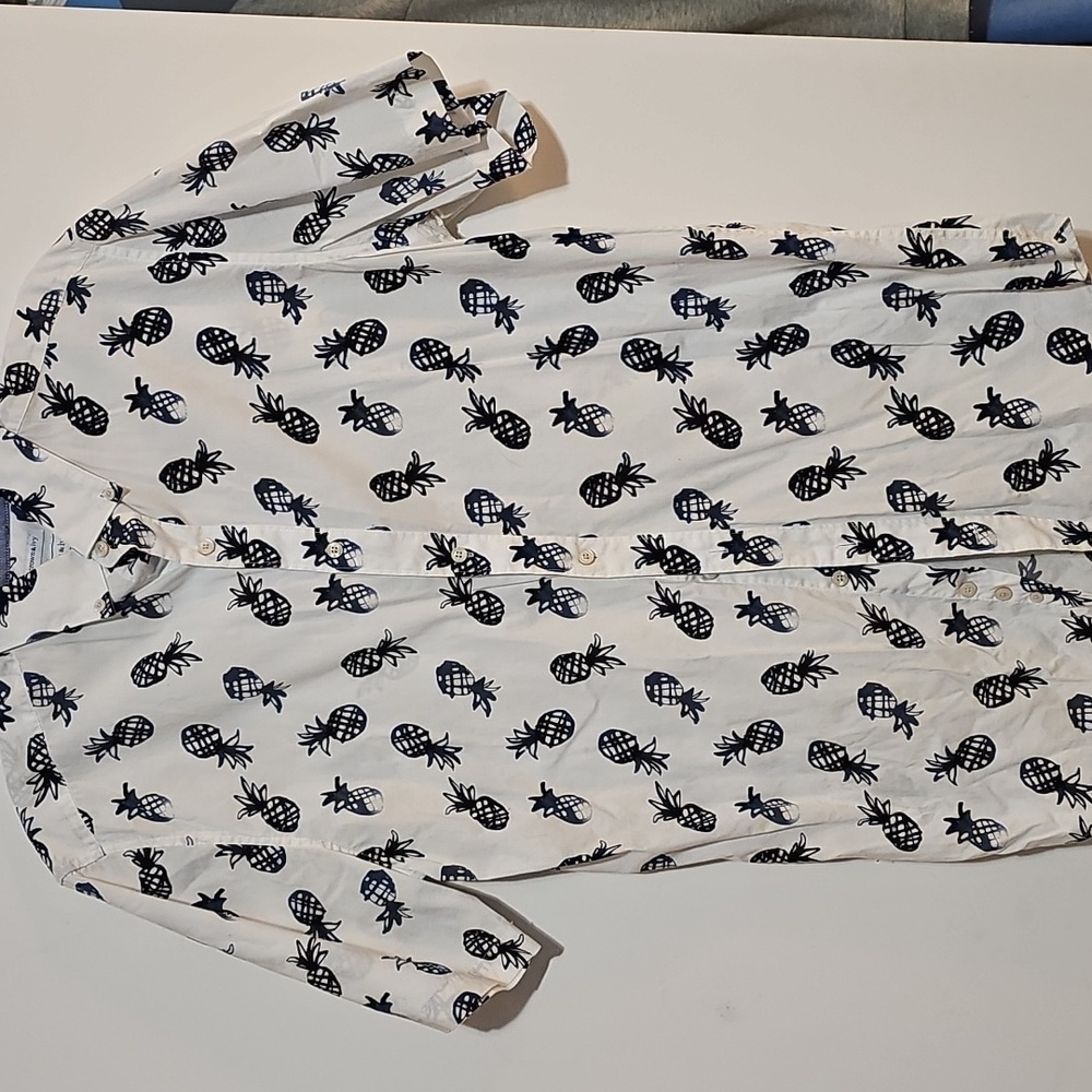 Crown & Ivy Mens Button Down Pineapple Shirt Cotton Sz Large Tall